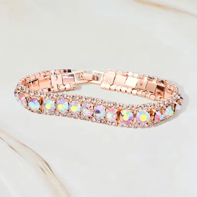 Fashnzfab Round Crystal Rhinestone Trim Evening Bracelet Ab, Rose Gold In Multi
