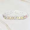 Fashnzfab Round Crystal Rhinestone Trim Evening Bracelet Ab, Silver In Metallic