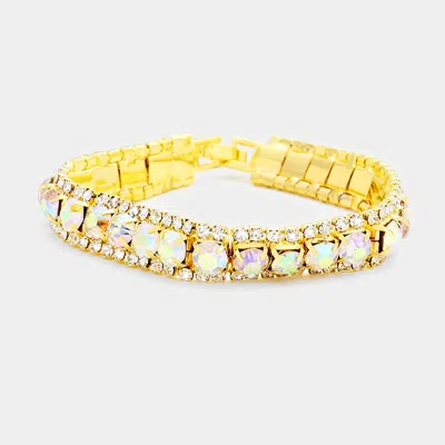 Fashnzfab Round Crystal Rhinestone Trim Evening Bracelet In Multi