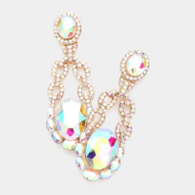 Fashnzfab Round Crystal Stone Accented Evening Earrings - Ab, Gold