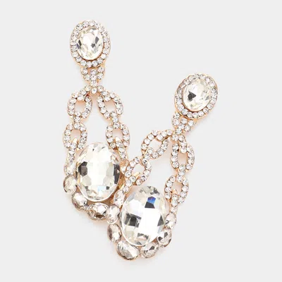 Fashnzfab Round Crystal Stone Accented Evening Earrings - Gold