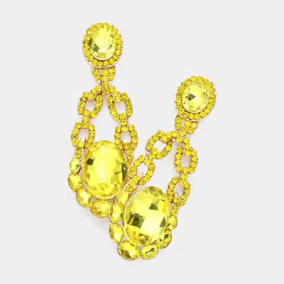 Fashnzfab Round Crystal Stone Accented Evening Earrings - Yellow