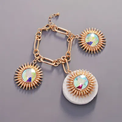 Fashnzfab Round Crystal Stone Cluster Charm Bracelet Gold