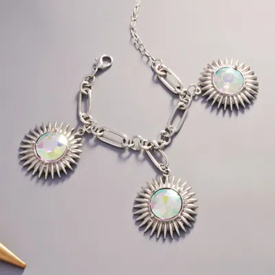 Fashnzfab Round Crystal Stone Cluster Charm Bracelet Rhodium In Multi