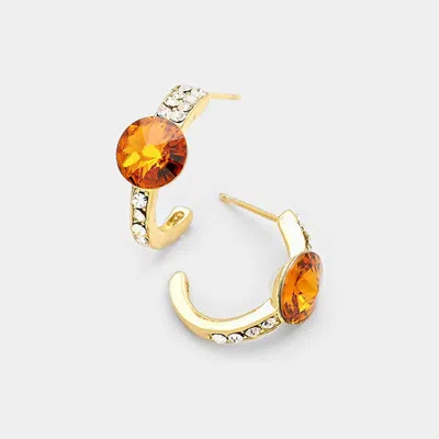 Fashnzfab Round Cut Genuine Crystal Half Hoop Earrings - Gold, Topaz