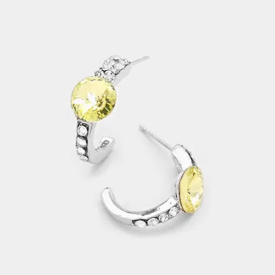 Fashnzfab Round Cut Genuine Crystal Half Hoop Earrings - Light, Silver, Yellow In Metallic