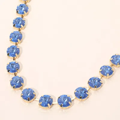 Fashnzfab Round Cut Stone Cluster Link Evening Necklace In Blue