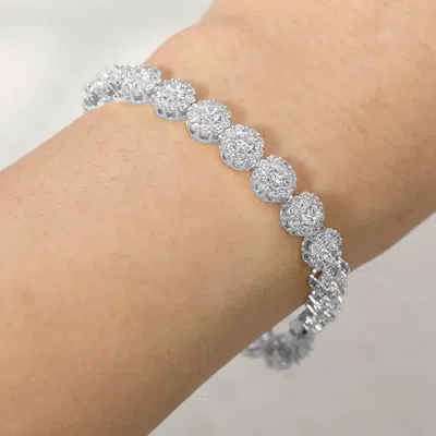 Fashnzfab Rhodium Plated Round Cz Cluster Tennis Bracelet In Silver