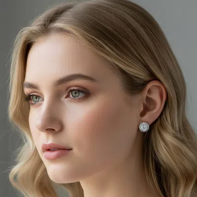 Fashnzfab Round Cz Halo Stud Earrings In Multi
