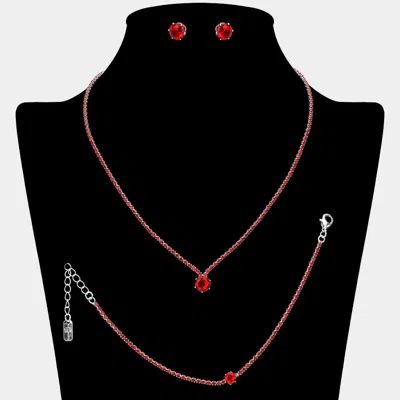 Fashnzfab Round Cz Stone Accent Rhinestone Paved Jewelry Set In Red