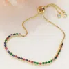 Fashnzfab Round Cz Stone Bezel Adjustable Pull Tie Bracelet Gold, Multi In Multi