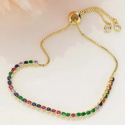 Fashnzfab Round Cz Stone Bezel Adjustable Pull Tie Bracelet Gold, Multi
