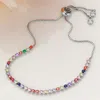 Fashnzfab Round Cz Stone Bezel Adjustable Pull Tie Bracelet Multi, Silver In Silver