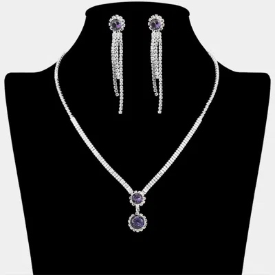 Fashnzfab Round Cz Stone Cluster Pointed Rhinestone Paved Necklace In Black