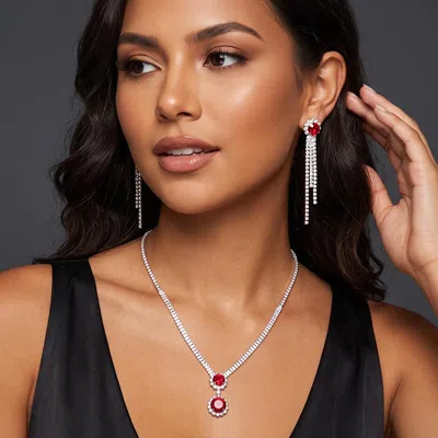 Fashnzfab Round Cz Stone Cluster Pointed Rhinestone Paved Necklace In Multi