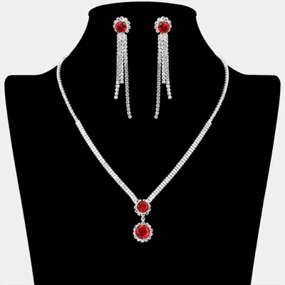 Fashnzfab Round Cz Stone Cluster Pointed Rhinestone Paved Necklace In Red