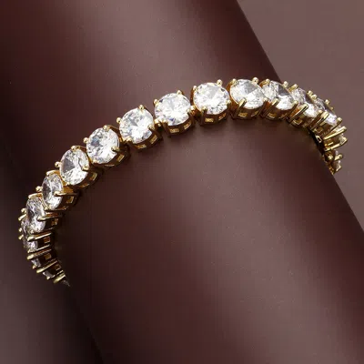 Fashnzfab Round Cz Stone Cushion Tennis Bracelet Clear, Gold In Multi