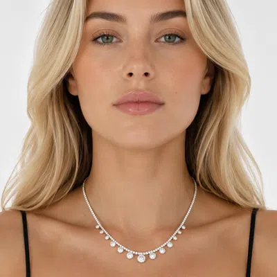 Fashnzfab Round Cz Stone Dangle Necklace In Multi