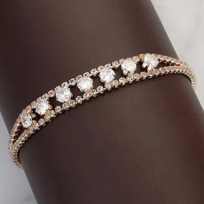 Fashnzfab Round Cz Stone Paved Evening Bracelet Clear, Gold In Multi