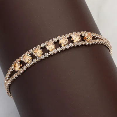 Fashnzfab Round Cz Stone Paved Evening Bracelet Gold, Topaz In Multi