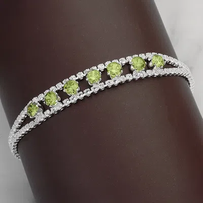 Fashnzfab Round Cz Stone Paved Evening Bracelet Peridot, Silver In Multi