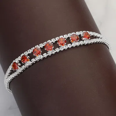 Fashnzfab Round Cz Stone Paved Evening Bracelet Siam, Silver In Multi