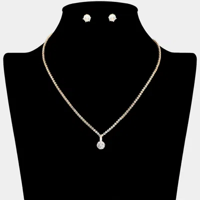 Fashnzfab Round Cz Stone Pendant Accent Rhinestone Pave Necklace In Gold