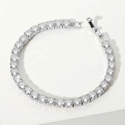 Fashnzfab Round Cz Stone Tennis Chain Evening Bracelet In Metallic
