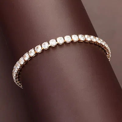 Fashnzfab Round Cz Tennis Evening Bracelet Clear, Gold In Silver