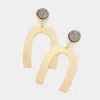 Fashnzfab Round Druzy Scratched Metal Arch Link Dangle Earrings - Hematite In Gold