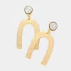 Fashnzfab Round Druzy Scratched Metal Arch Link Dangle Earrings - Silver In Gold