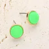 Fashnzfab Round Druzy Stud Earrings - Gold, Green, Neon In Green