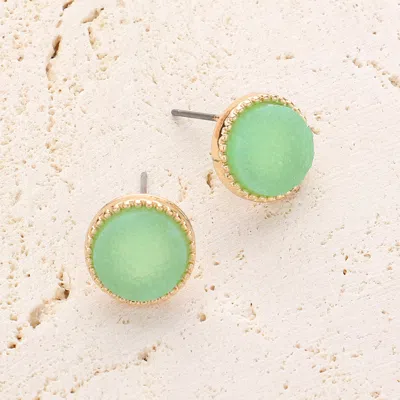 Fashnzfab Round Druzy Stud Earrings - Gold, Mint