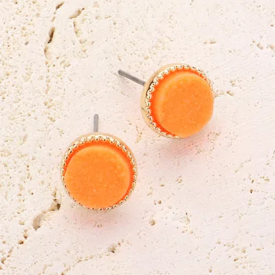 Fashnzfab Round Druzy Stud Earrings - Gold, Neon, Orange