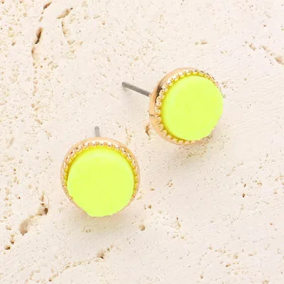 Fashnzfab Round Druzy Stud Earrings - Gold, Neon, Yellow