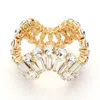 Fashnzfab Round Emerald Cut Stone Cluster Wavy Stretch Evening Bracelet Clear, Gold In Multi
