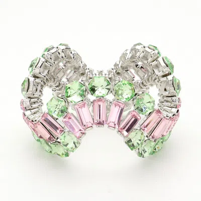 Fashnzfab Round Emerald Cut Stone Cluster Wavy Stretch Evening Bracelet Pink & Green, Silver In Multi