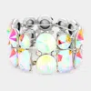 Fashnzfab Round Emerald Cut Stone Stretch Evening Bracelet Ab, Silver In Multi