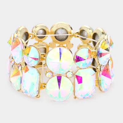Fashnzfab Round Emerald Cut Stone Stretch Evening Bracelet In Multi