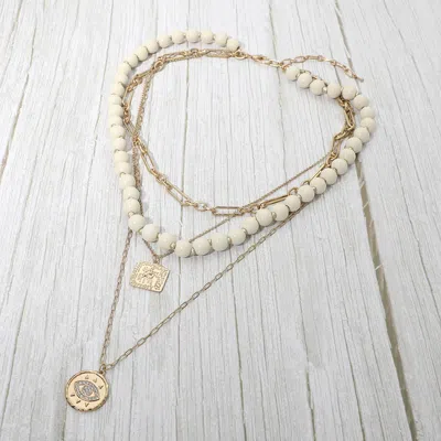 Fashnzfab Round Evil Eye Square Pendant Wooden Beaded Multi Layered Necklace