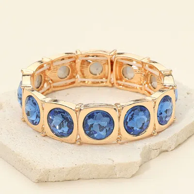 Fashnzfab Round Faceted Stone Accent Frame Beaded Stretch Bracelet In Blue