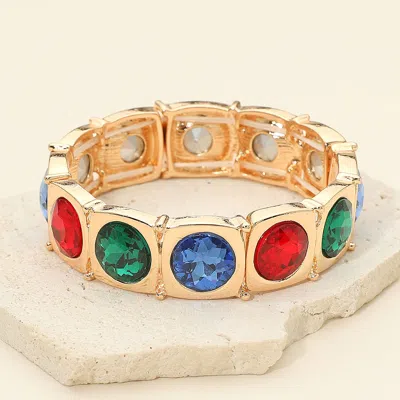 Fashnzfab Round Faceted Stone Accent Frame Beaded Stretch Bracelet In Multi