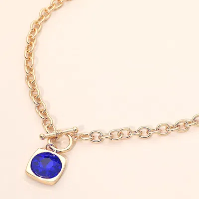 Fashnzfab Round Faceted Stone Accent Frame Toggle Pendant Necklace In Blue