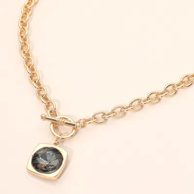 Fashnzfab Round Faceted Stone Accent Frame Toggle Pendant Necklace In Gold