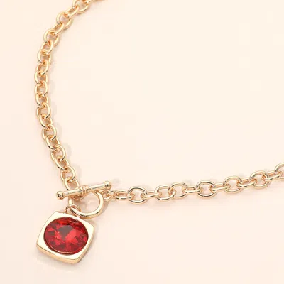 Fashnzfab Round Faceted Stone Accent Frame Toggle Pendant Necklace In Gold