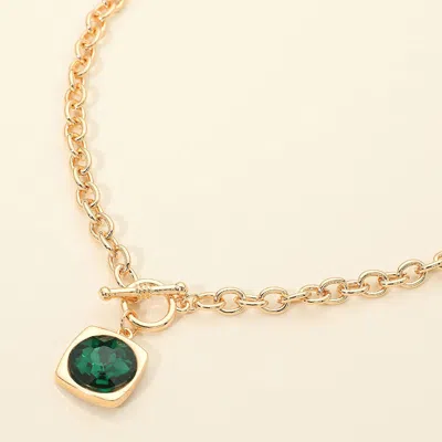 Fashnzfab Round Faceted Stone Accent Frame Toggle Pendant Necklace In Gold
