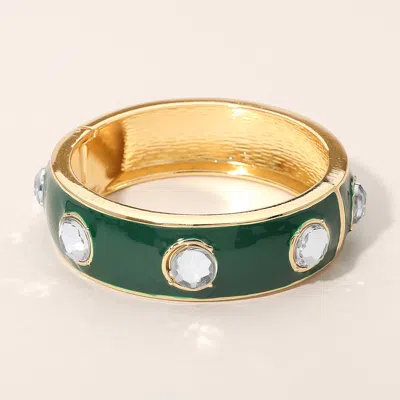 Fashnzfab Round Faceted Stone Around Enamel Hinged Bangle Bracelet In Green