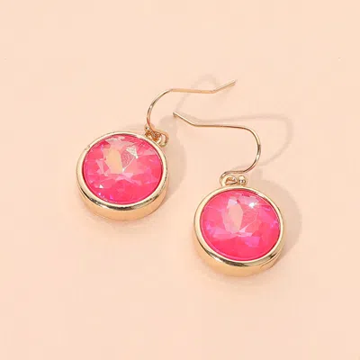 Fashnzfab Round Faceted Stone Drop Dangle Earrings In Pink