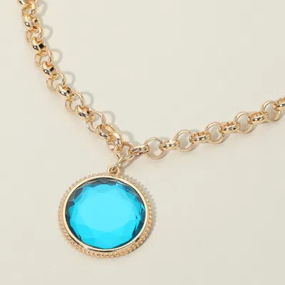 Fashnzfab Round Faceted Stone Frame Pendant Necklace In Blue