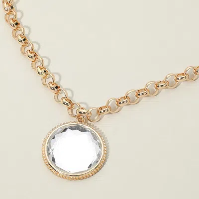Fashnzfab Round Faceted Stone Frame Pendant Necklace In Silver